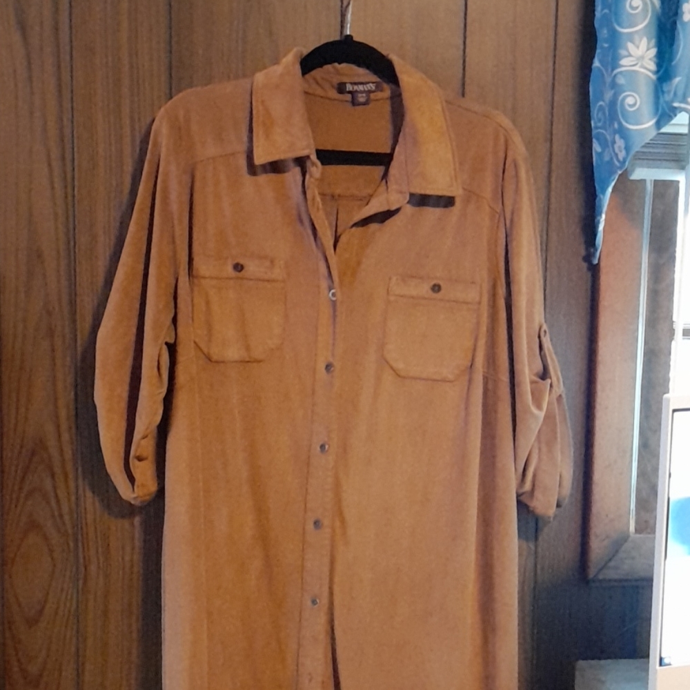 Roaman's Faux Suede Button Down Dress